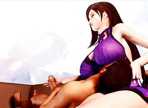 Tifa Places Her Massive Tits On His Face While Gently Stroking His Cock